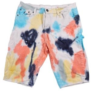 Grindhouse Tie Dye Carpenter Denim Shorts Bermuda Sz 38 Multicolor Cotton Blend